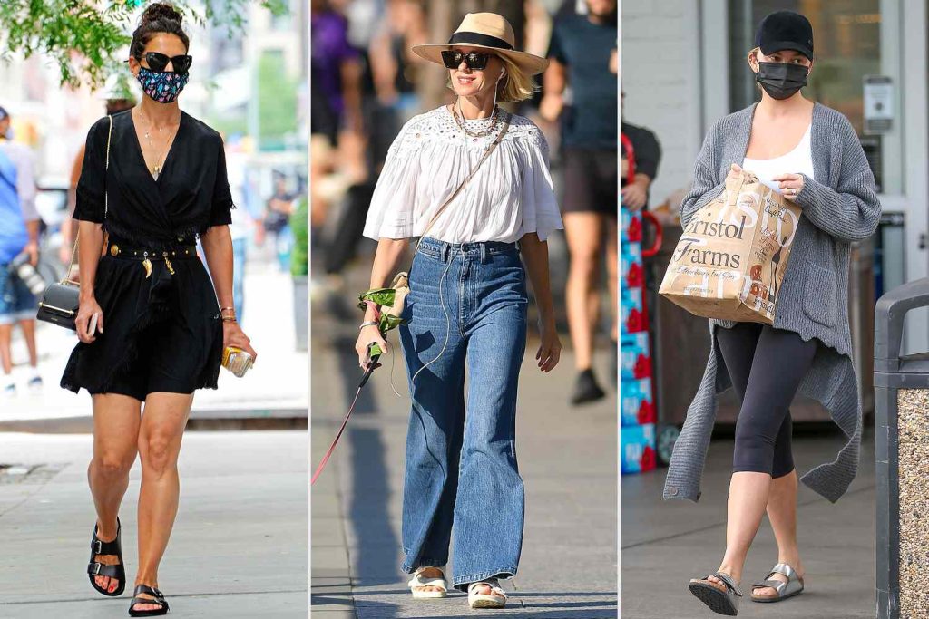 Three Hollywood women wearing Birkenstock sandals